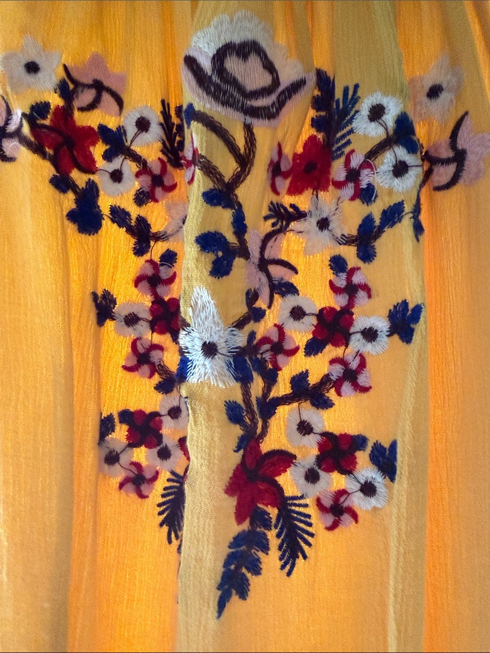 Off-Shoulder Yellow Embroidered Mini Dress - Picture 5 of 9